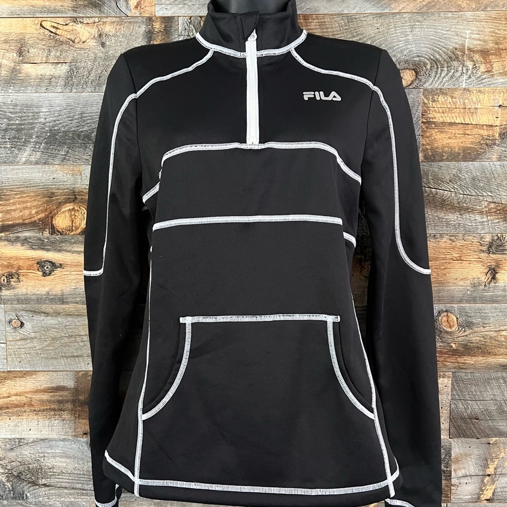 Fila Ladies' 1/4 Zip Pullover ~ Black with White Stitching ~ Excellent Condition